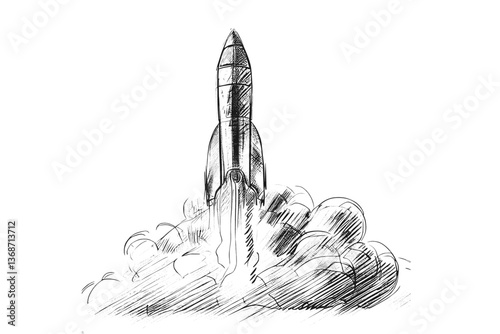 Generative AI: Rocket Launch (Vector Pen Drawing) 