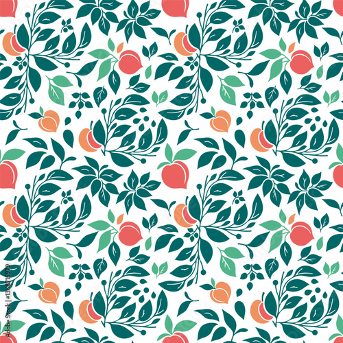 seamless floral pattern with peaches and leaves. Vintage pattern