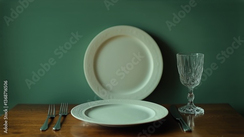 Elegant Dining Setup With Utensils and Empty Plate on a Pastel Green Table
