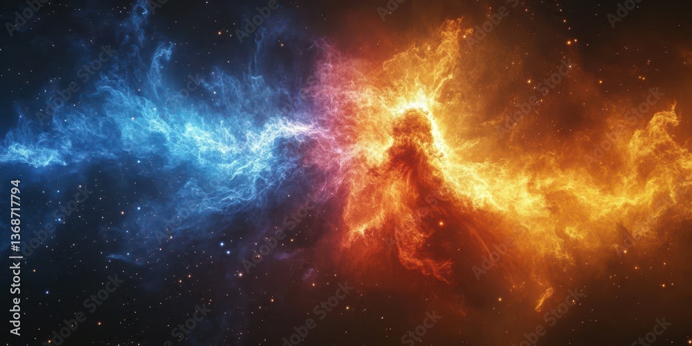 Fototapeta premium Colorful cosmic nebula display showcases vibrant hues and intricate gas formations in deep space