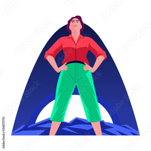A flat style illustration of a confident character