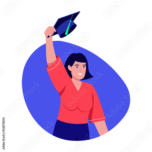 A flat style illustration of a graduate character