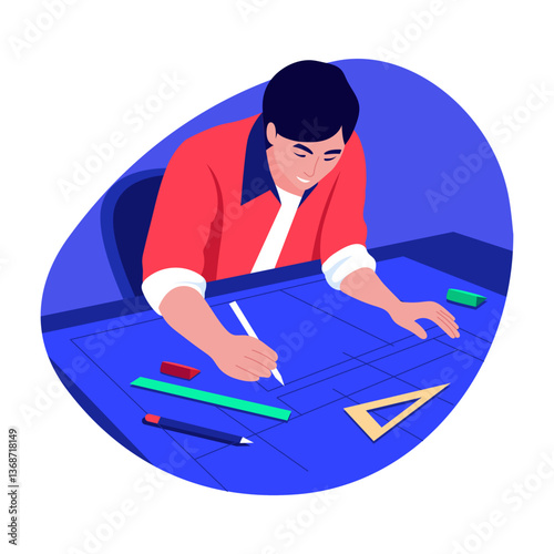 A character designing blueprint, flat style illustration