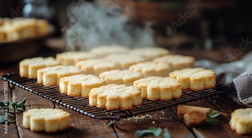Freshly Baked Squares Cooling on a Rack With Steam Rising in a Cozy Kitchen S...