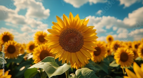 Sunflower Field Under a Vibrant Sky on a Sunny Day in Summer