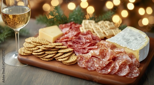 Delicious Cheese and Charcuterie Platter With Wine During Festive Celebration