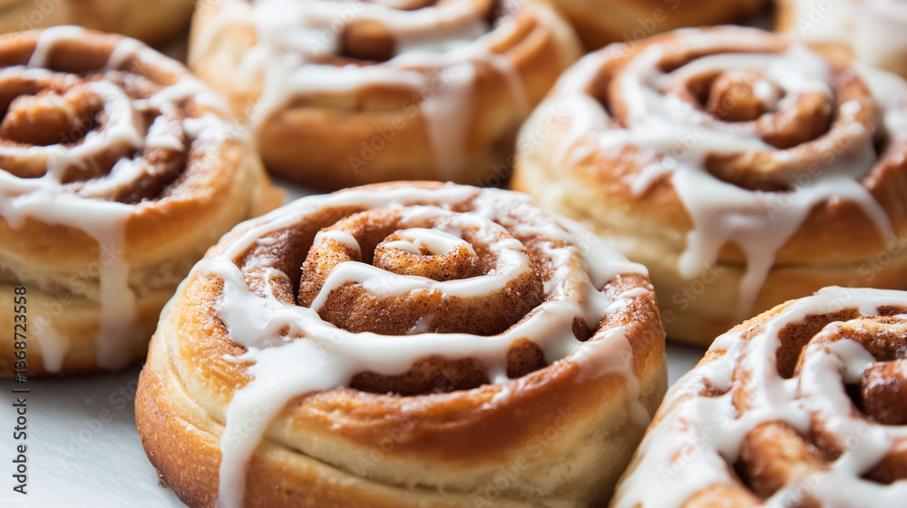 Fototapeta premium Delicious Homemade Cinnamon Rolls With Icing