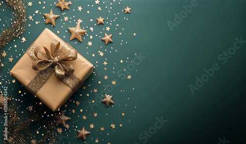 Beautifully Wrapped Gifts With Golden Ribbons and Festive Decorations on a Gr...