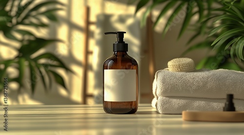 Aesthetic Home Spa Setup Featuring Natural Elements and Essential Care Products