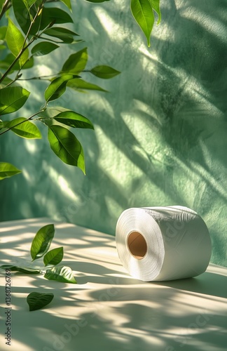Decorative Roll of Paper Towel Surrounded by Green Foliage