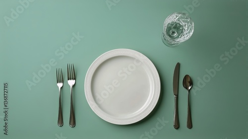 Elegant Dining Setup With Utensils and Empty Plate on a Pastel Green Table
