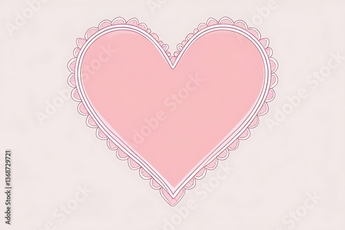 A delicate pink heart, adorned with a scalloped lace border, symbolizing gentle love and sweet romance on a soft, light background.