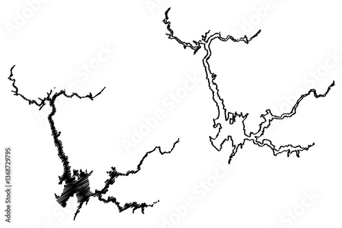 Lake Oroville Reservoir (United States of America, North America, us, usa, California) map vector illustration, scribble sketch Oroville Dam map