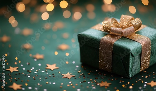 Beautifully Wrapped Gifts With Golden Ribbons and Festive Decorations on a Gr...