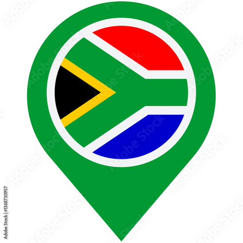 Discover the vibrant heart of South Africa, a nation of diverse landscapes and rich culture, symbolized by its iconic flag in a simple yet striking location marker design. Free Download Discover the vibrant heart of South Africa, a nation of diverse landscapes and rich culture, symbolized by its iconic flag in a simple yet striking location marker design. - GFXLoad