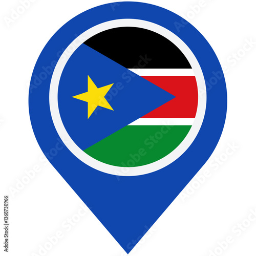 Free Download Discovering South Sudan: A vibrant flag embedded in a location marker, symbolizing hope and potential for the nation's future with a clean, simple design. - GFXLoad
