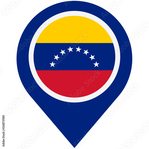 Free Download Venezuelan pride shines brightly in this vibrant map marker design, showcasing the nation's flag in bold colors and a clean, simple style. - GFXLoad