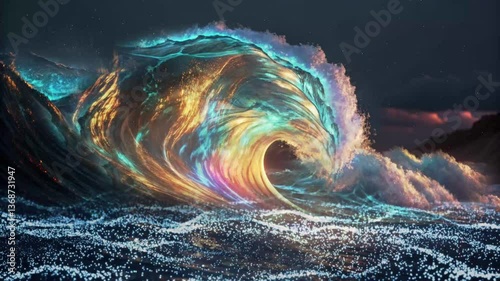 Abstract Glowing Wave with Digital Light Effects