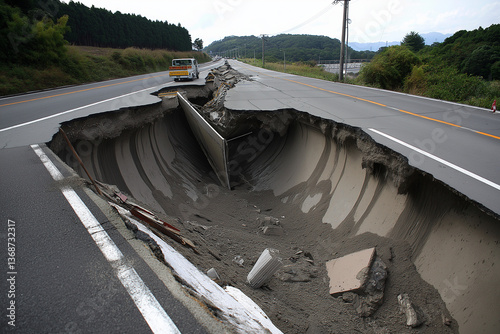 dramatic earthquake scene, symbolizing the immense power and destructive potential of seismic activity.