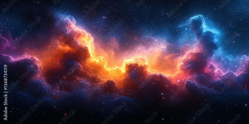 Fototapeta premium Cosmic clouds illuminated by fiery colors create a stunning galactic view in space