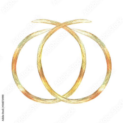 Gold ornament of vibrant collection. Curls, ribbons elements hand-painted in watercolor with gold paint accents. Isolate is presented for decorating textiles, interior, wallpaper, prints, packaging