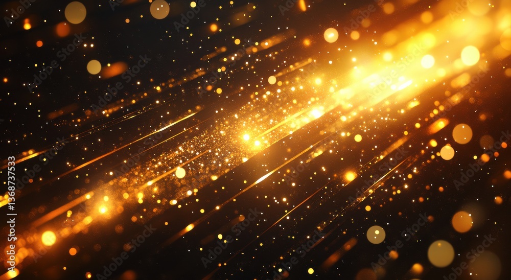 Fototapeta premium Abstract golden glowing background with diagonal streaks and light particles