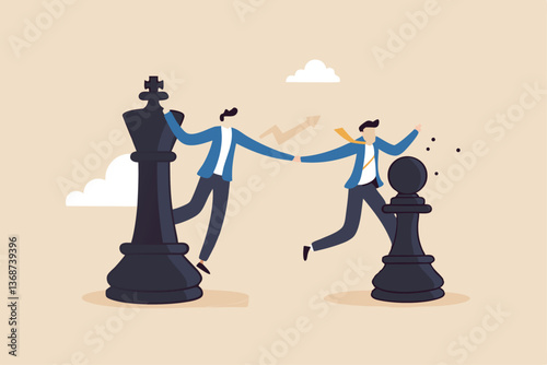 Succession planning, baton pass or relay responsibility, authority to employee, work delegation, support, appointment or mentorship concept, businessman boss on king chess baton pass to his successor.