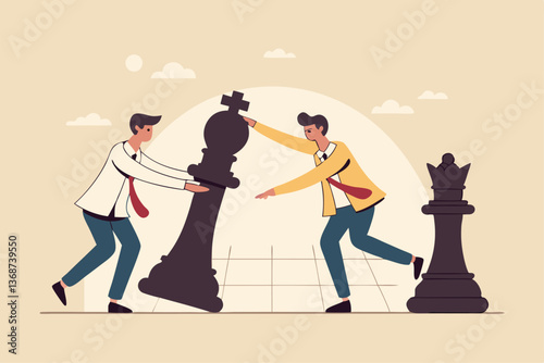 Succession planning, baton pass or relay responsibility, authority to employee, work delegation, support, appointment or mentorship concept, businessman boss on king chess baton pass to his successor.