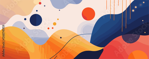 Abstract fluid shapes composition with bold colors and lines - vector