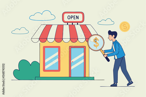 Business evaluation, analyze company worth or market value, merger and acquisition to determine corporate valuation, revenue profit or earning concept, businessman evaluate company with dollar money.