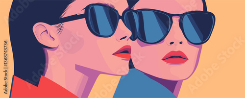 Stylish women with sunglasses and vibrant colors - contemporary vector