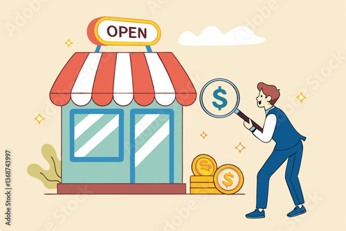 Business evaluation, analyze company worth or market value, merger and acquisition to determine corporate valuation, revenue profit or earning concept, businessman evaluate company with dollar money.