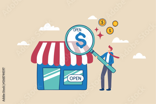 Business evaluation, analyze company worth or market value, merger and acquisition to determine corporate valuation, revenue profit or earning concept, businessman evaluate company with dollar money.