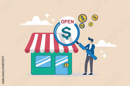Business evaluation, analyze company worth or market value, merger and acquisition to determine corporate valuation, revenue profit or earning concept, businessman evaluate company with dollar money.