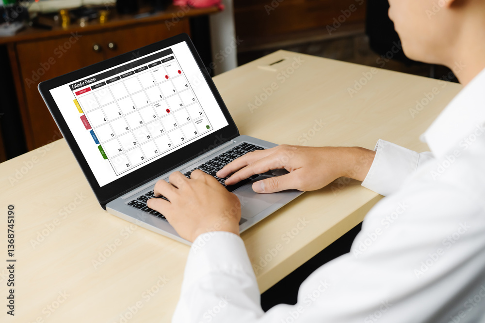 Calendar on computer software application for modish schedule planning for personal organizer and online business