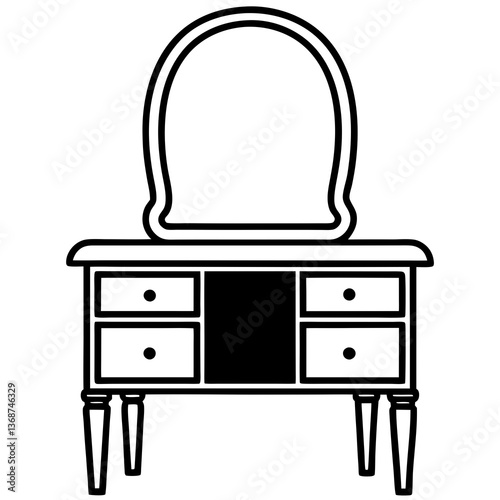 Minimalist Dressing Table Black Silhouette Vector on White Background