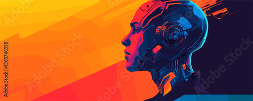 Obraz na płótnie Futuristic robot head profile with vibrant colors in a digital art vector w salonie