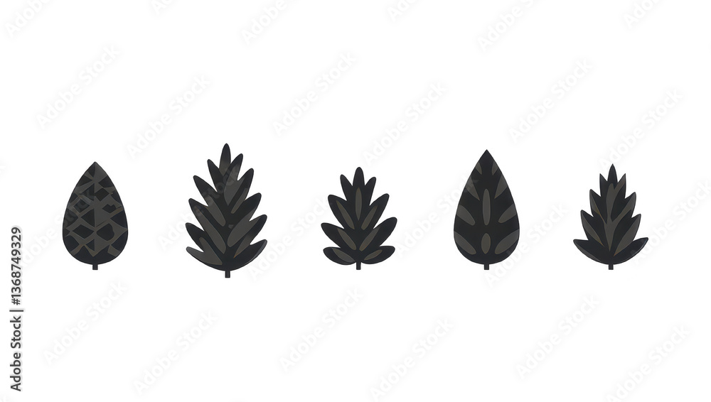 Fototapeta premium Abstract Dark Grey Leaf Shapes Set