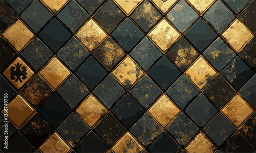 Elegant gold and black tiled pattern with vintage accents vector