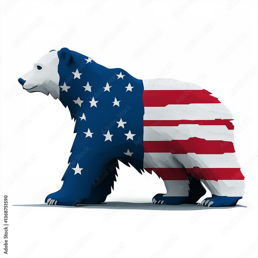 white bear from coat of arms of Greenland in USA flag colors isolated on white background