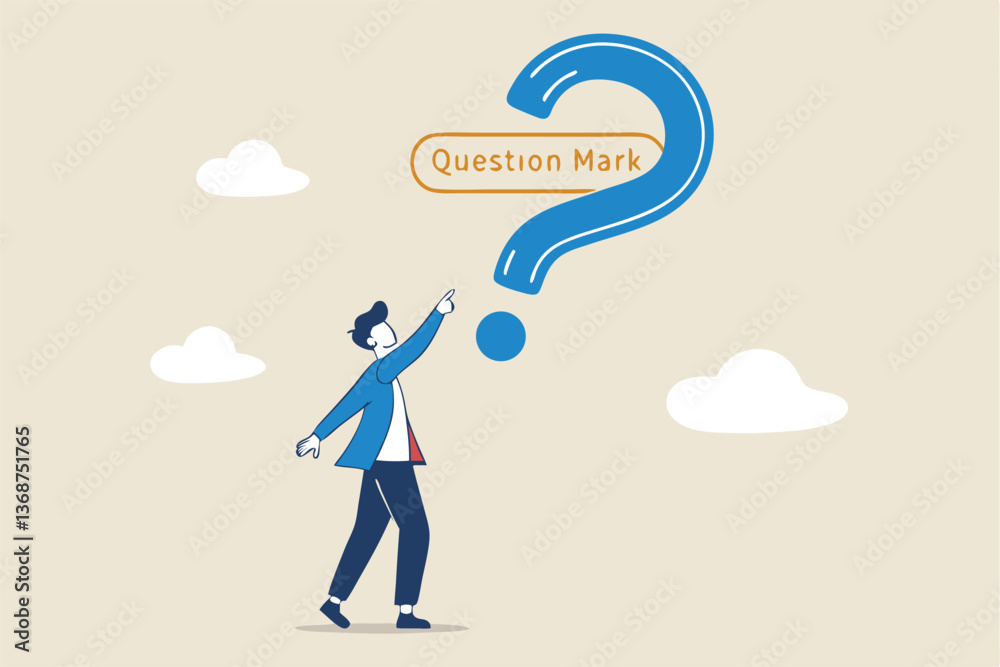 Open ended question, asking questions to encourage new idea, guidance for solution or solving problem, decision to reply or answer concept, businessman with question mark compass guidance for answer. Open ended question, asking questions to encourage new idea, guidance for solution or solving problem, decision to reply or answer concept, businessman with question mark compass guidance for answer.