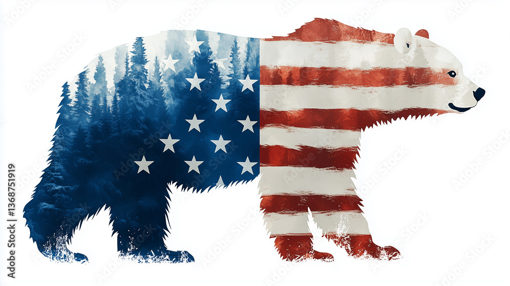white bear from coat of arms of Greenland in USA flag colors isolated on white background