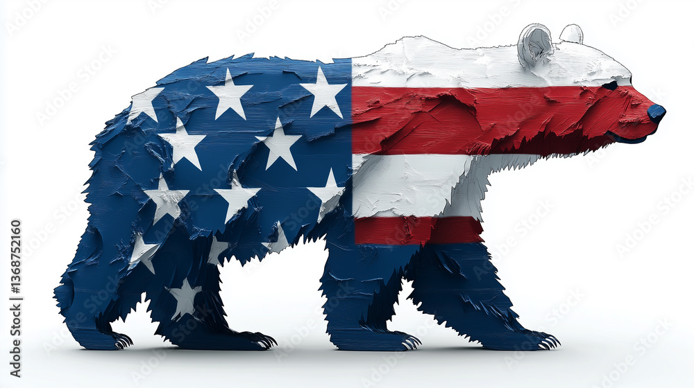 white bear from coat of arms of Greenland in USA flag colors isolated on white background