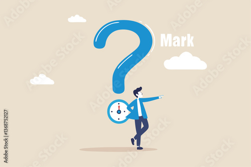 Open ended question, asking questions to encourage new idea, guidance for solution or solving problem, decision to reply or answer concept, businessman with question mark compass guidance for answer.