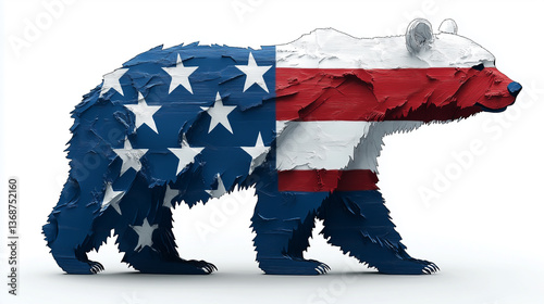 Obraz na płótnie white bear from coat of arms of Greenland in USA flag colors isolated on white background w salonie