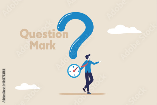 Open ended question, asking questions to encourage new idea, guidance for solution or solving problem, decision to reply or answer concept, businessman with question mark compass guidance for answer.