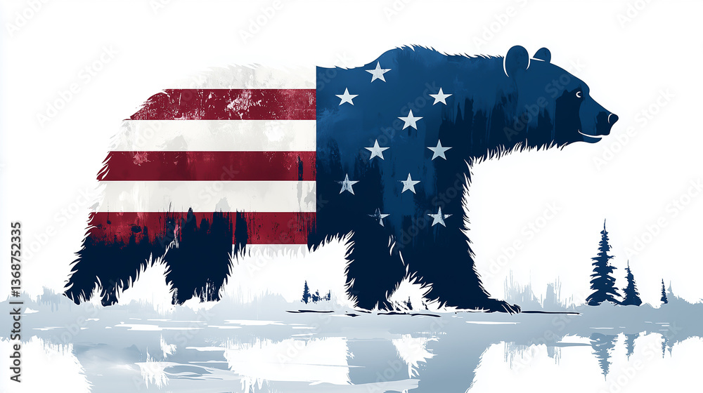 white bear from coat of arms of Greenland in USA flag colors isolated on white background