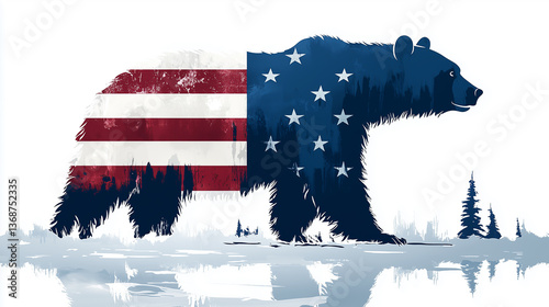 Obraz na płótnie white bear from coat of arms of Greenland in USA flag colors isolated on white background w salonie