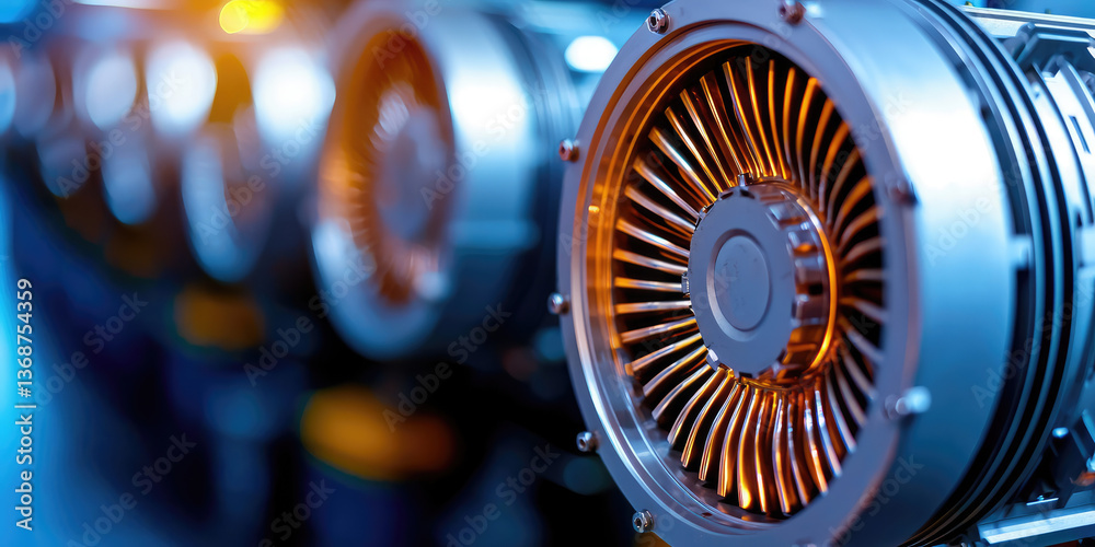 Fototapeta premium Modern electric motor. Manufacture of electric motors in an industrial company