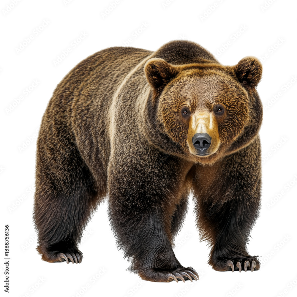 Fototapeta premium Realistic and Detailed Image of a Brown Bear on Plain Bright Transparent Background
